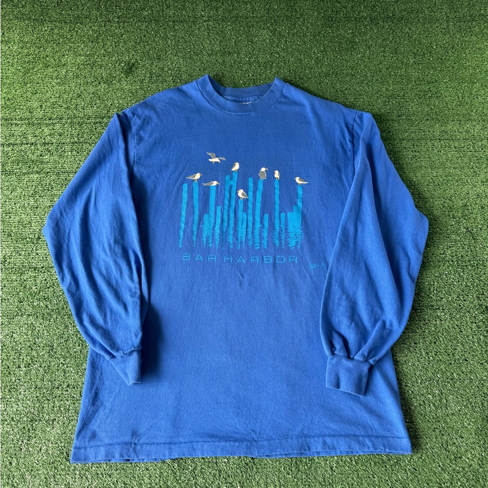 Vintage single stitch  Bar Harbor Maine blue long sleeve shirt